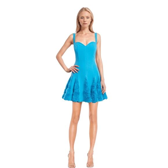 Jewel Badgley Mischka 3D Flower Fit Flare Turquoise Dress Sz 8 - Picture 1 of 9